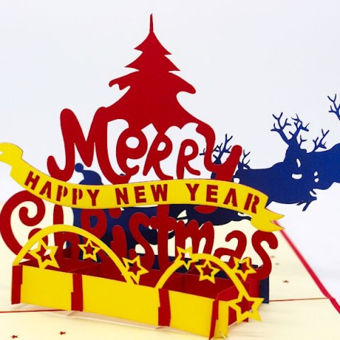 NOL07 Merry christmas and hpny  3D Pop Up Card