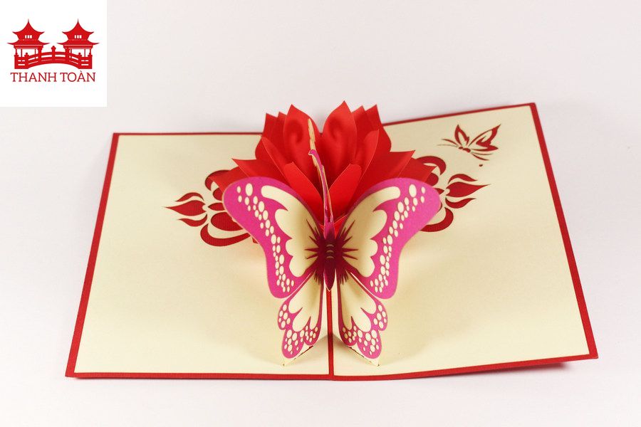 Thiệp 3d - Đôi bướm trên nụ hồng - NCN57 