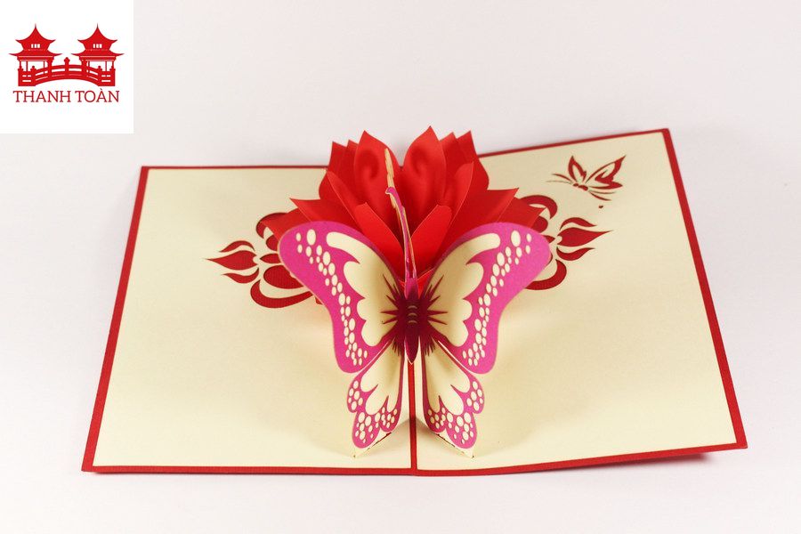 3d card - Pair of butterflies on a rose bud - NCN57