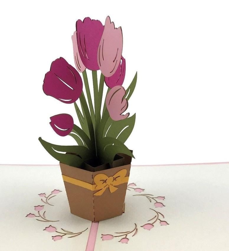 Vietnamese Flower Pop-up Card - Thanh Toan - Exquisite Tulip flower pot - NV92