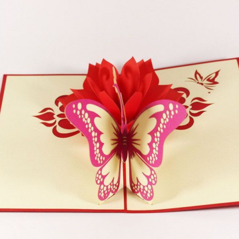 3d card - Pair of butterflies on a rose bud - NCN57