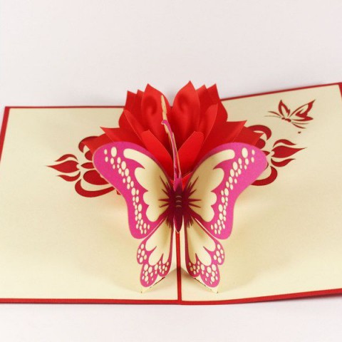Thiệp 3d - Đôi bướm trên nụ hồng - NCN57 
