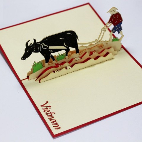 Vietnamese 3D card - Buffalo plow - NCN20