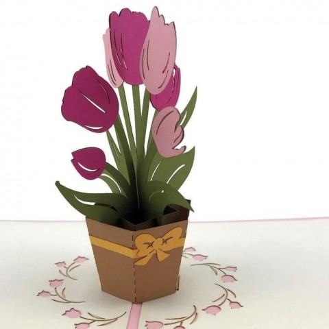 Vietnamese Flower Pop-up Card - Thanh Toan - Exquisite Tulip flower pot - NV92