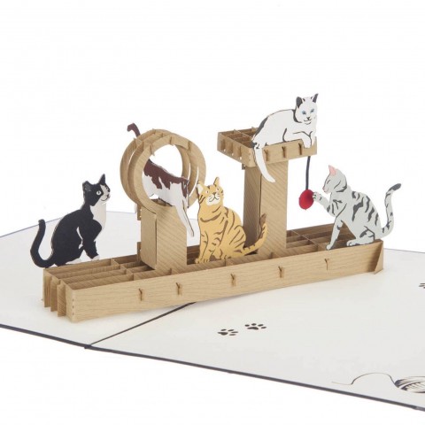 Thiệp 3D Sinh nhật - Thiệp 3D Con vật - Đàn mèo nhị thể - D39 