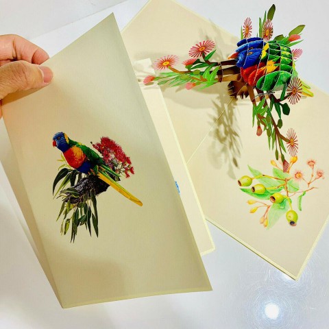 Vietnamese Pop-up Card - Animal 3D Card - Blooming parrot - ASP11