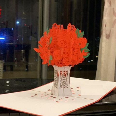 Thiệp 3D - Đóa hoa hồng - Món quà tình yêu - L60 